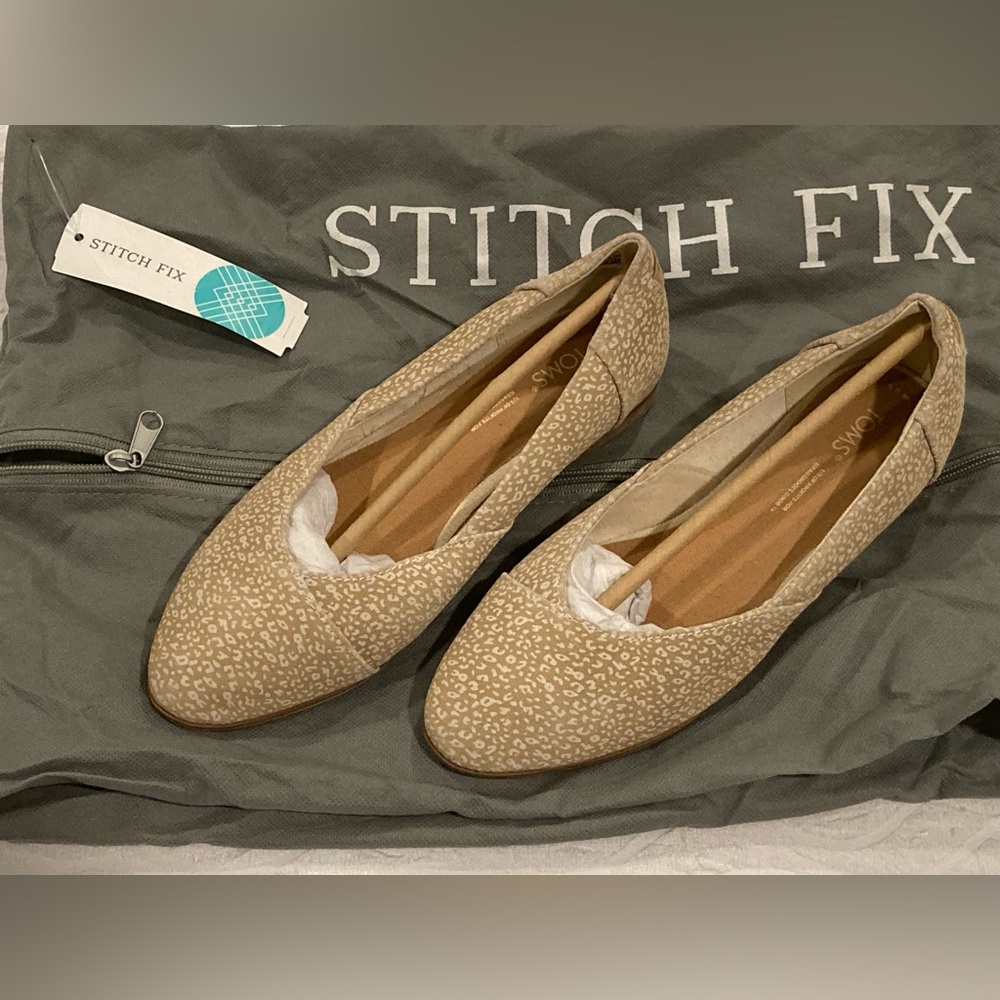 TOMS Jutti Neat Flat Ballet Mini Leopard Printed Suede Tan